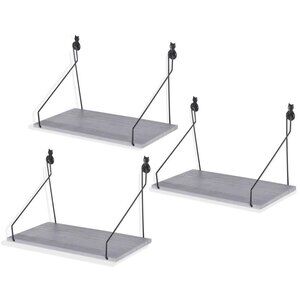 Floating Shelves Set of 3 Rustic Solid Wood Floating - Grey